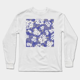 White flowers over very-peri background Long Sleeve T-Shirt